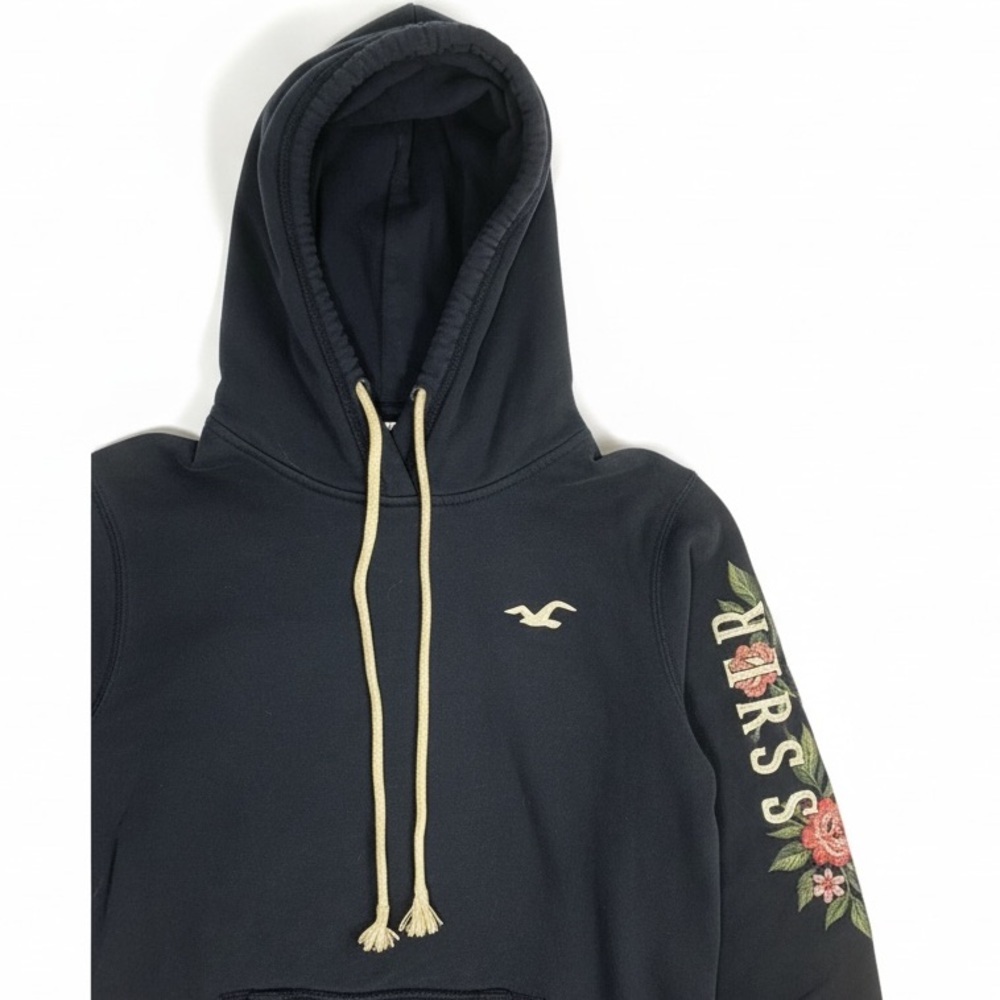 Hollister Blue Cropped Hoodie With Front Pocket And White Logo